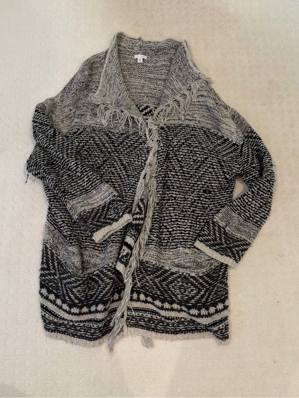 J. Jill womens XL Black and Gray Fringe Open-Front Cardigan